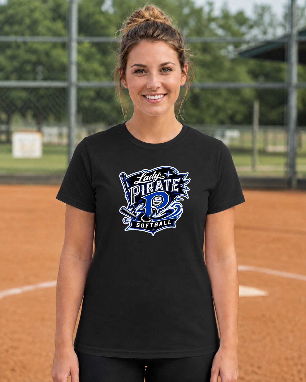 Lady Pirate Pirate Flag design on black shirt